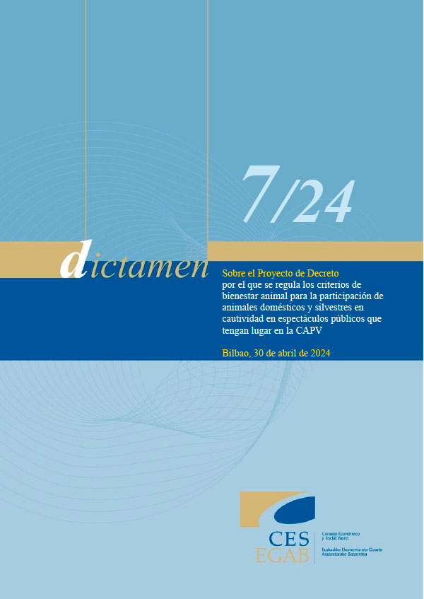 Dictamen 7/24 de 30 de abril sobre el Proyecto de Decreto por el que se regula los criterios de bienestar animal para la participación de animales domésticos y silvestres en cautividad en espectáculos