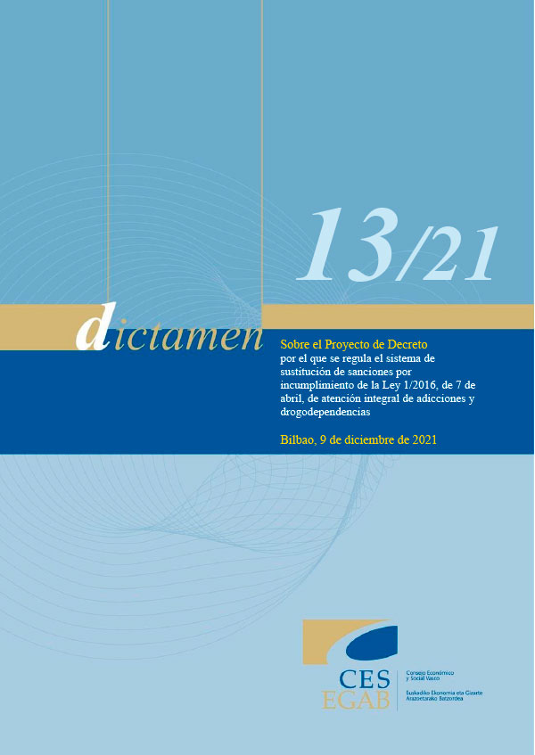 Dictamen 13/21 sobre el Proyecto de Decreto por el que se regula el sistema de sustitución de sanciones por incumplimiento de la Ley 1/2016, de 7 de abril, de atención integral de adicciones y drogodependencias