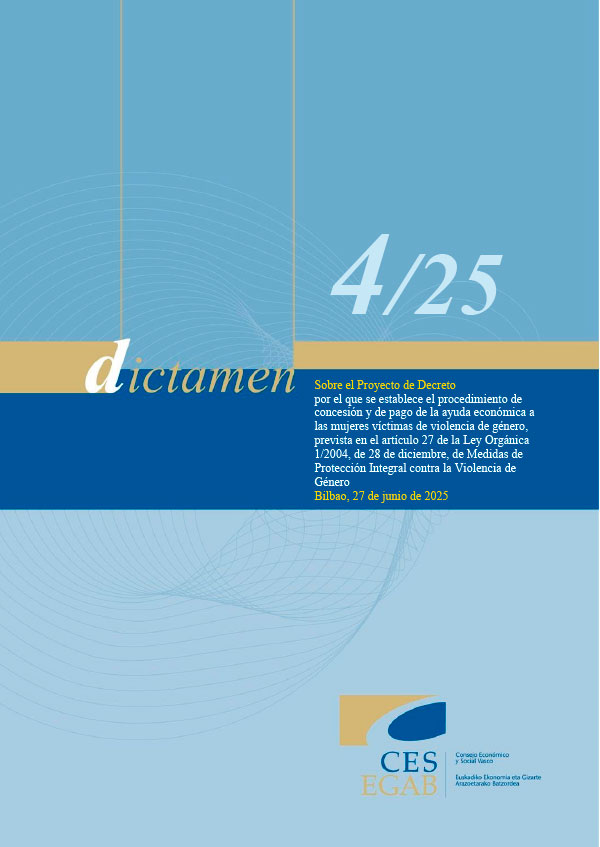 Dictamen 4/25 de 27 de junio, Proyecto de Decreto por el que se establece el procedimiento de concesión y de pago de la ayuda económica a las mujeres víctimas de violencia de género, prevista en el artículo 27 de la ley orgánica 1/2004, de 28 de diciembre, de medidas de protección integral contra la violencia de género