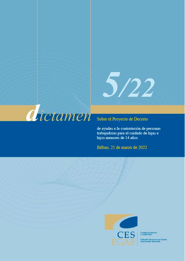 Dictamen 5/22 de 21 de marzo, sobre el Proyecto de Decreto de ayudas a la contratación de personas trabajadoras para el cuidado de hijas e hijos menores de 14 años