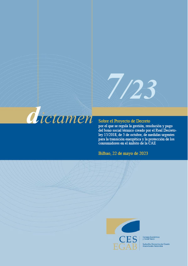 Dictamen 7/23 sobre el Proyecto de Decreto por el que se regula la gestión, resolución y pago del bono social térmico creado por el Real Decreto-ley 15/2018, de 5 de  octubre, de medidas urgentes para la transición energética y la protección de los consumidores en el ámbito de la CAE