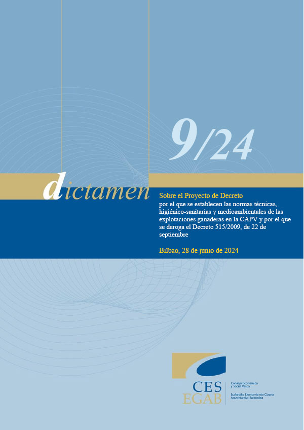 Dictamen 9/24 de 28 de junio sobre el Proyecto de Decreto por el que se establecen las normas técnicas, higiénico-sanitarias y medioambientales de las explotaciones ganaderas en la CAPV