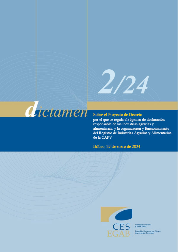 Dictamen 2/24 de 29 de enero sobre el Proyecto de Decreto por el que se regula el régimen de declaración responsable de las industrias agrarias y alimentarias, y la organización y funcionamiento del Registro de Industrias Agrarias y Alimentarias de la Comunidad Autónoma del País Vasco