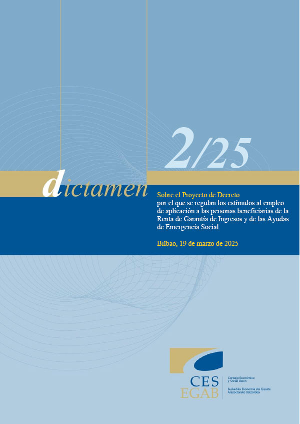 Dictamen 2/25 sobre el Proyecto de Decreto por el que se regulan los estímulos al empleo de aplicación a las personas beneficiarias de la renta de garantía de ingresos y de las ayudas de emergencia social